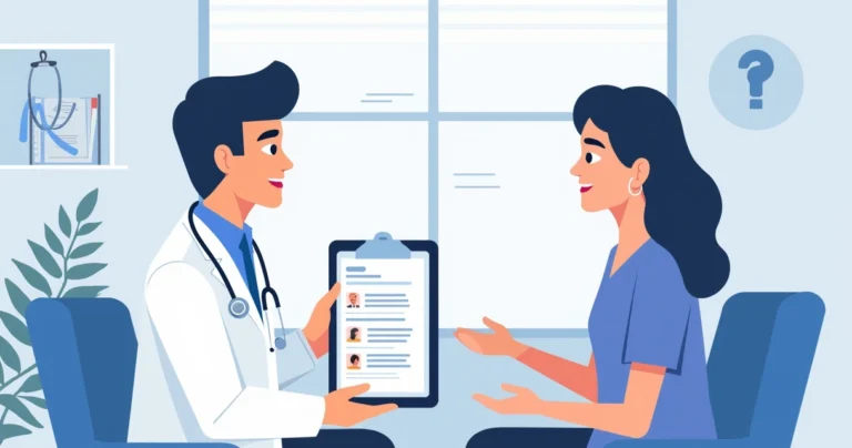 Médico e paciente em consulta com tablet registrando transcrição automática